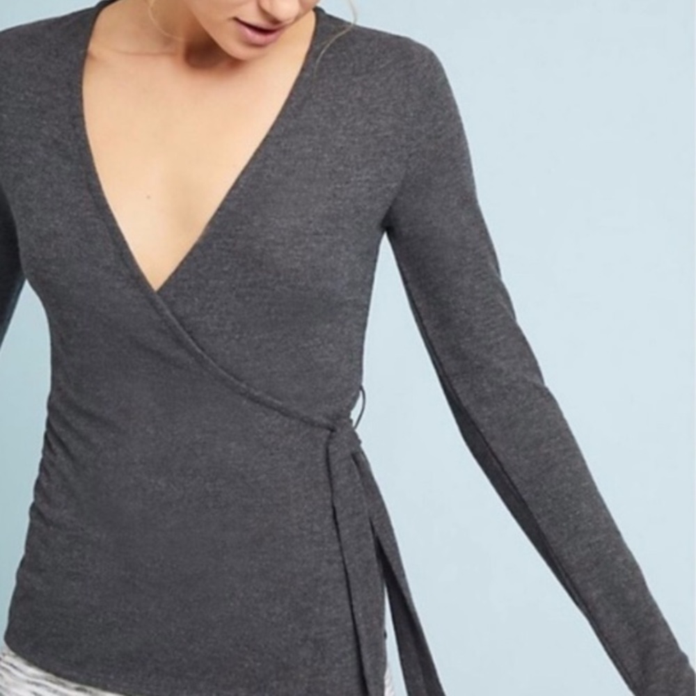 Anthropologie Bordeaux Gray Ballet Wrap Cardigan